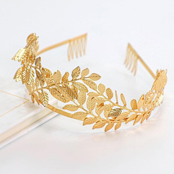 Gold Leaf Crown Laurel Wreath Headband Greek Roman Empress Costume Accessory - Picture 4 of 5